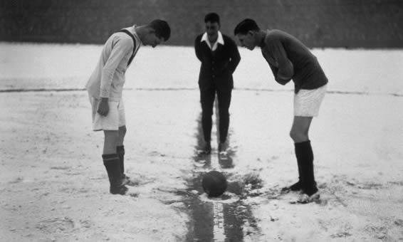 In the good old days, a bit of snow never stopped a game of football