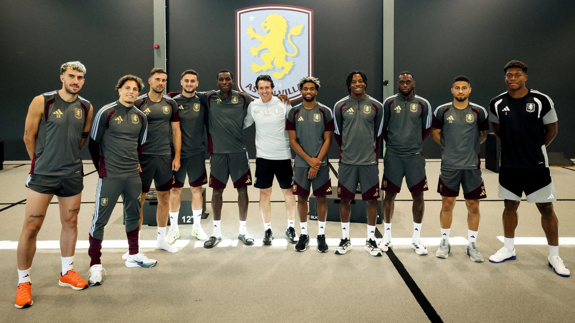 Unai Emery with Aston Villa’s new signings at Bodymoor Heath